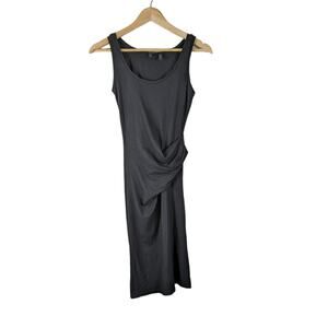 Theory Dress Small Black Jersey Knit Sleeveless Draped Gathered Waist Tank Mini